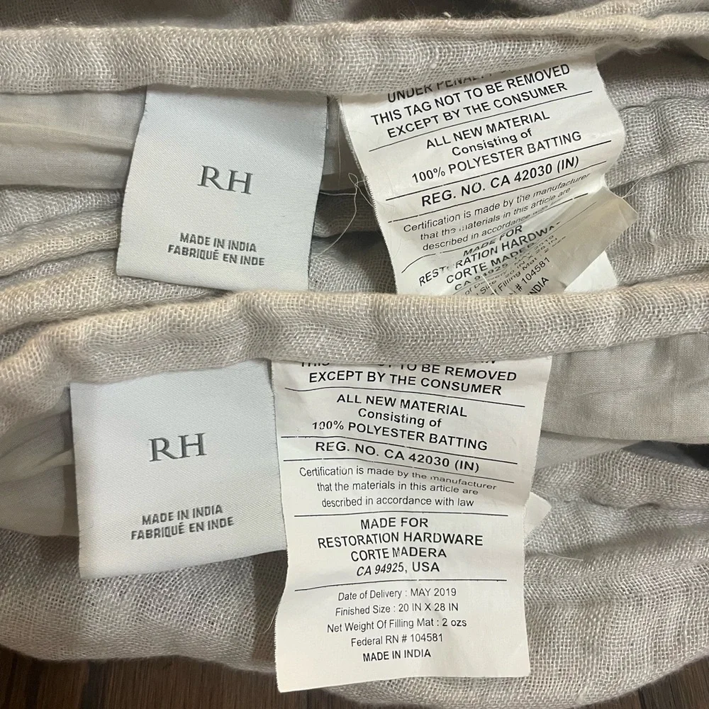 RESTORATION HARDWARE 2 LINEN GAUZE DUNE BEIGE 20x28 Pillow Shams